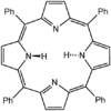 Tetraphenylporphyrin (H2TPP)is another synthetic analogue of protoporphyrin IX. Unlike the natural porphyrin ligands, TPP2− is highly symmetrical. Another difference is that its methyne centers are occupied by phenyl groups.