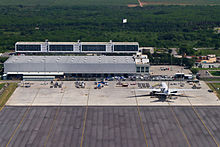 The cargo terminal, with a Lufthansa Cargo Boeing 777F being unloaded