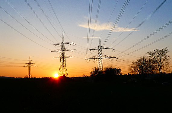 High-voltage grid near Wendlingen, Germany