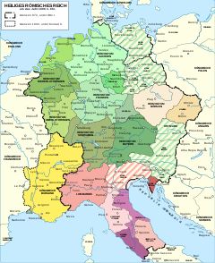 Tysk-romerska riket omkring år 1000.