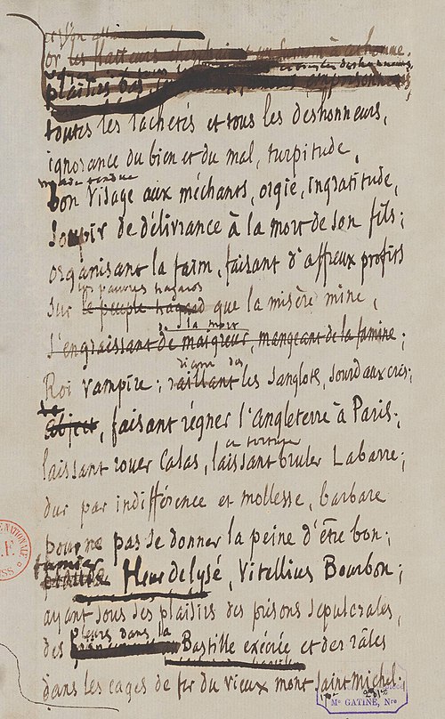 Détail du manuscrit original de Les Cariatides, seconde partie de La Révolution (1857).