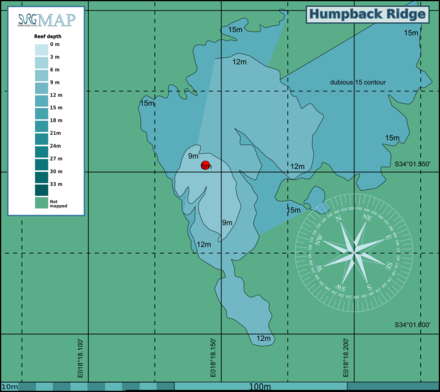 Map of the dive site at Humpback Ridge near Duiker Point on the Cape Peninsula