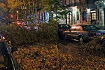 Omkullblåsta träd orsakade stor skada och blockerade gatorna. (101:a gatan, Upper West Side).