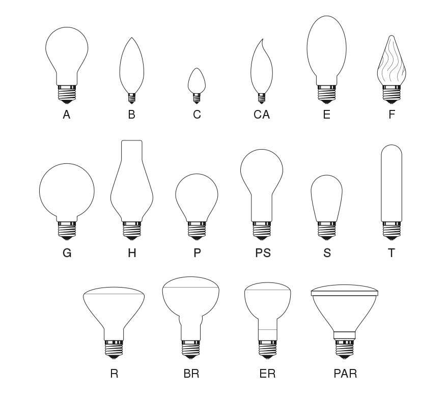 Incandescent light bulbs come in a range of shapes and sizes.