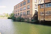 Industrial buildings next to the Regents Canal behind Vyner Street in 2005.