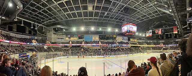 A panoramic view of the ice hockey rink