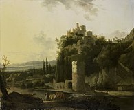 遺跡と丸い塔があるイタリアの風景