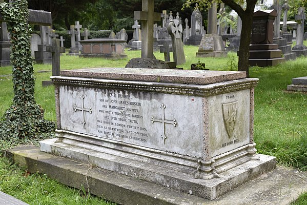 The grave of John James Ruskin, father of John Ruskin, in the churchyard of St John the Evangelist, Shirley, Croydon