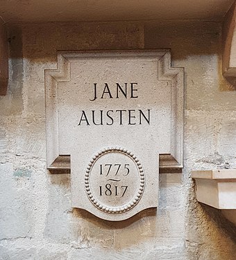 Austen commemoration on the wall of Poets' Corner in Westminster Abbey, London
