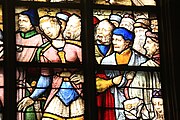 English: Detail of the stained-glass window number 24 in the Sint Janskerk at Gouda, Netherlands: "Philip the Evangelist preaching the Gospel in Samaria"