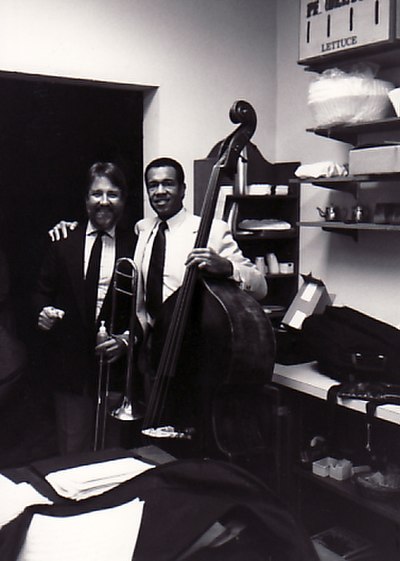 Clayton with trombonist Jiggs Wigham in 1989