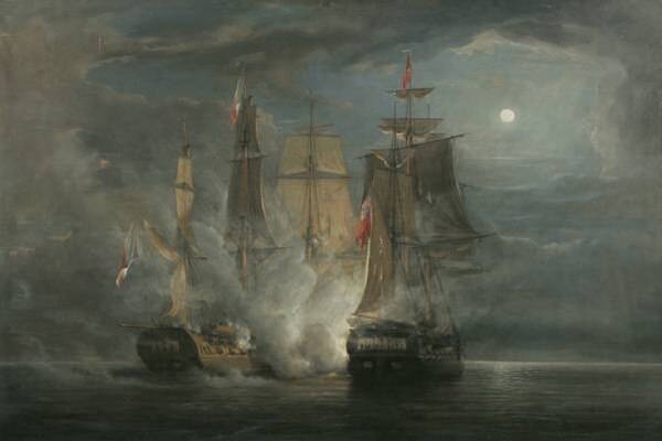 HMS Amelia in action with the French Frigate Aréthuse, by John Christian Schetky, 1852