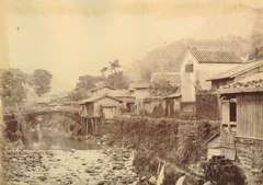 Houses on a river at Nagasaki in Japan - presumably 1863-1865
