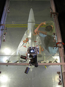 Preparing a model in the Kirsten Wind Tunnel, a subsonic wind tunnel at the University of Washington Kirsten wind tunnel 05.jpg