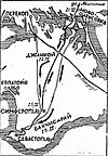 Малюнок-схема походу групи П. Болбочана на Крим у квітні 1918 року