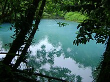 Celeste River, located at Tenorio Volcano National Park, is among the most popular destinations by both foreign and domestic tourists. Laguna azul, Rio Celeste, Parq Tenorio.jpg
