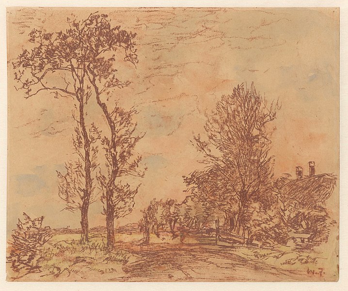 File:Landweg met bomen, rechts een boerderij, RP-T-1940-637.jpg