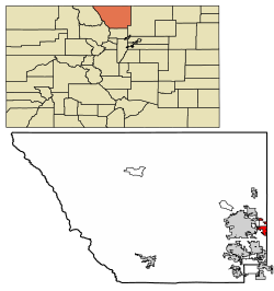 Larimer County Colorado Incorporated and Unincorporated areas Timnath Highlighted 0877510.svg