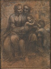 Karton van Leonardo da Vinci voor Maria met kind en Sint-Anna