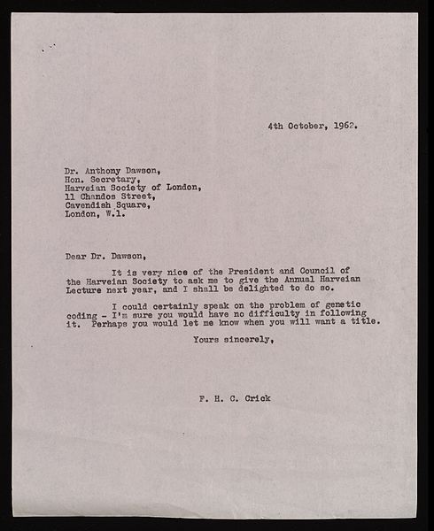 File:Letter from Francis Crick to Dr Anthony Dawson Wellcome L0038049.jpg