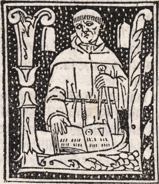 A woodcut of Pacioli which appears throughout the Summa de arithmetica