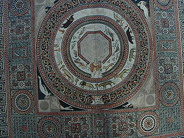 Samuel Lysons' drawing of the Orpheus mosaic (detail) LysonsWoodchesterOrpheus-1-.jpg