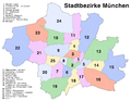 Übersichtskarte über die 25 Stadtbezirke