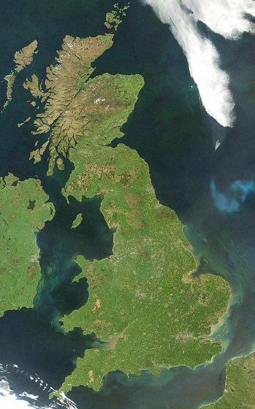 Satellite image, 2012, with Ireland to the west and France to the south-east