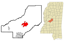 Madison County Mississippi Sisällytetyt ja rekisteröimättömät alueet Canton Highlighted.svg