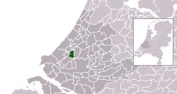 Highlighted position of Delft in a municipal map of South Holland