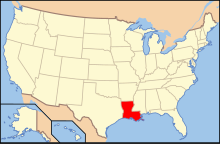 The location of the state of Louisiana in the United States of America Map of USA LA.svg