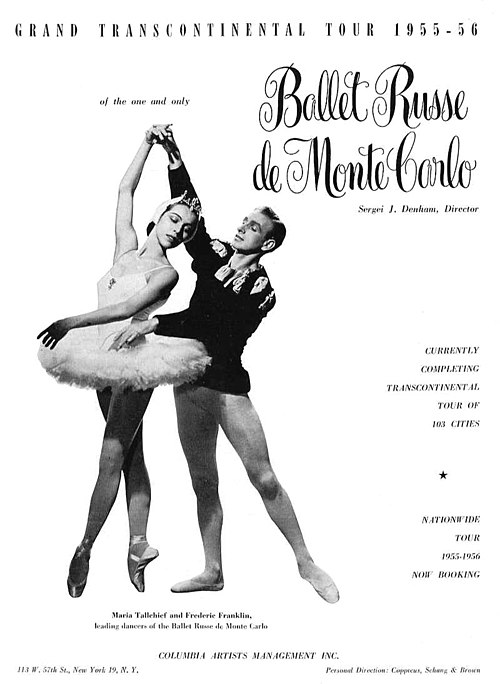 Maria Tallchief and Frederic Franklin in a 1955 advertisement for the Ballet Russe de Monte Carlo