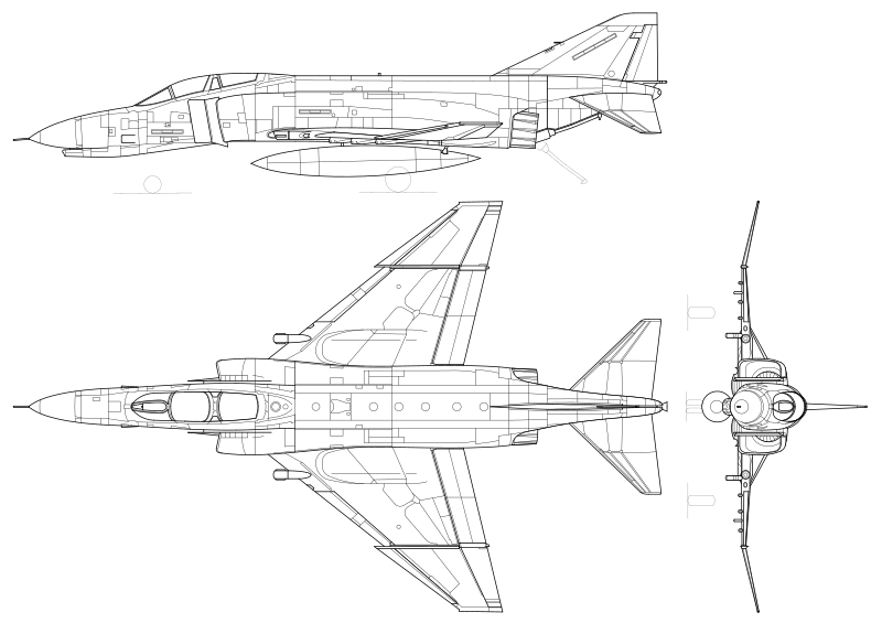 File:McDonnell Douglas F-4E Phantom II 3-view.svg