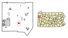 Mercer County Pennsylvania Beépített és be nem épített területek Mercer Highlighted.svg
