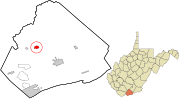 Thumbnail for File:Mercer County West Virginia incorporated and unincorporated areas Lashmeet highlighted.svg