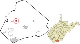 Lokasi di Mercer County dan negara bagian West Virginia.