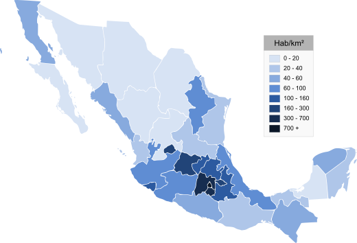 Mexican states by population density
