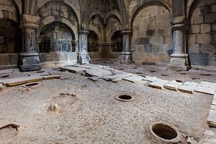 Scriptorium, Haghpat. Holes in floor for hiding scrolls during times of peril