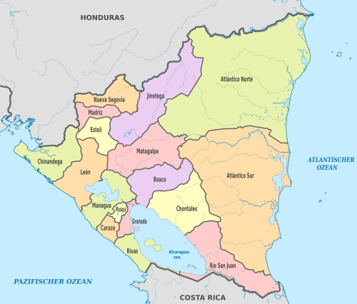 尼加拉瓜行政区划图