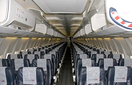 All-economy cabin interior of a 737-300 of Norwegian Air Shuttle