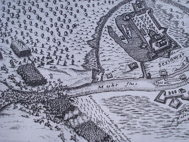 Prikaz jedne od bitaka na Muri za vrijeme jednomjesečne opsade Novog Zrina