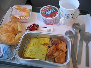 Breakfast in Economy Class of a Pakistan International Airlines Boeing 777