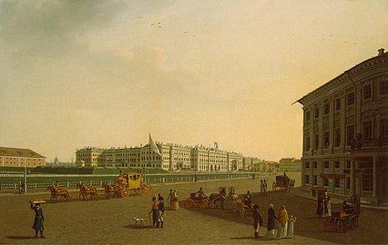 "View of the Palace Square and the Winter Palace from the beginning of Nevsky Prospect", 1801. Engraving by Benjamin Patersen.