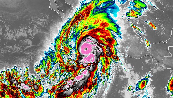 Infrared satellite image of Hurricane Patricia at record peak intensity captured by GOES-13/15