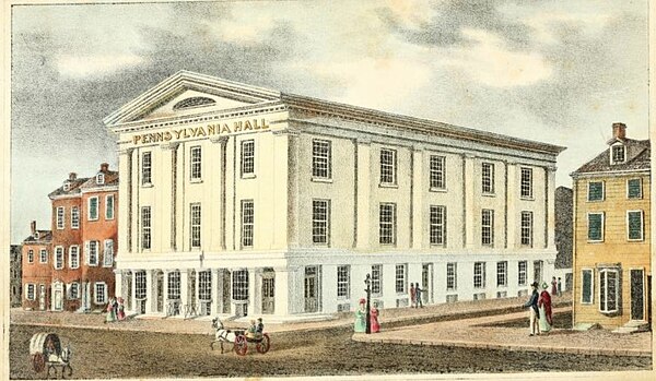 An illustration of Pennsylvania Hall at its opening in 1838