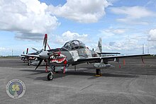 A-29B Super Tucano attack aircraft of the Philippine Air Force during its turn-over and blessing ceremony at Clark Airbase Philippine Air Force A-29B Super Tucano.jpg