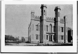 1855 courthouse (photographed c.1905) Photocopy of photograph (from San Francisco Examiner Library, San Francisco, California, 1905) Photographer unknown, Date unknown EXTERIOR, VIEW OF FACADE AND LEFT SIDE - Yuba HABS CAL,58-MARVI,9-1.tif