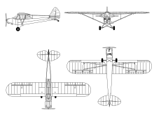 Disegno a 3 viste del Piper PA-18 Super Cub