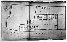 Plan of the lock hospital of Southwark: it includes a "pleget room," devoted to the changing of dressings. Plan of the Lock Hospital, Southwark Wellcome M0015151.jpg