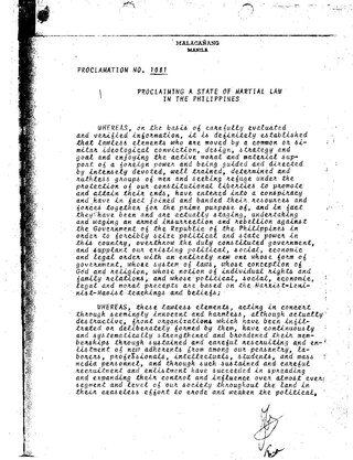 <span class="mw-page-title-main">Proclamation No. 1081</span> 1972 declaration of martial law by Philippine President Ferdinand Marcos